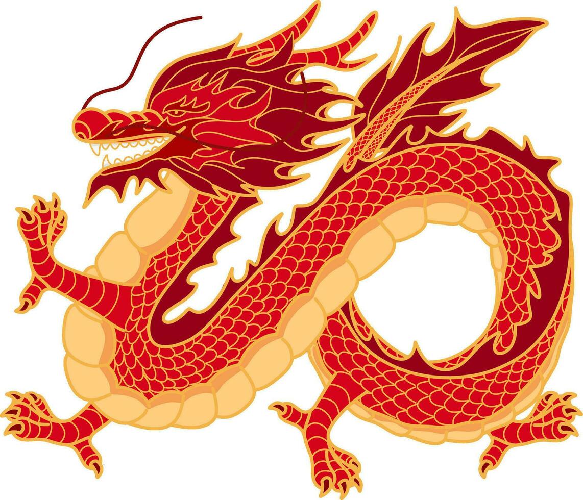 Red Gold Dragon with Infinity Shape means Limitless for Fortune and Goodluck Illustration vector