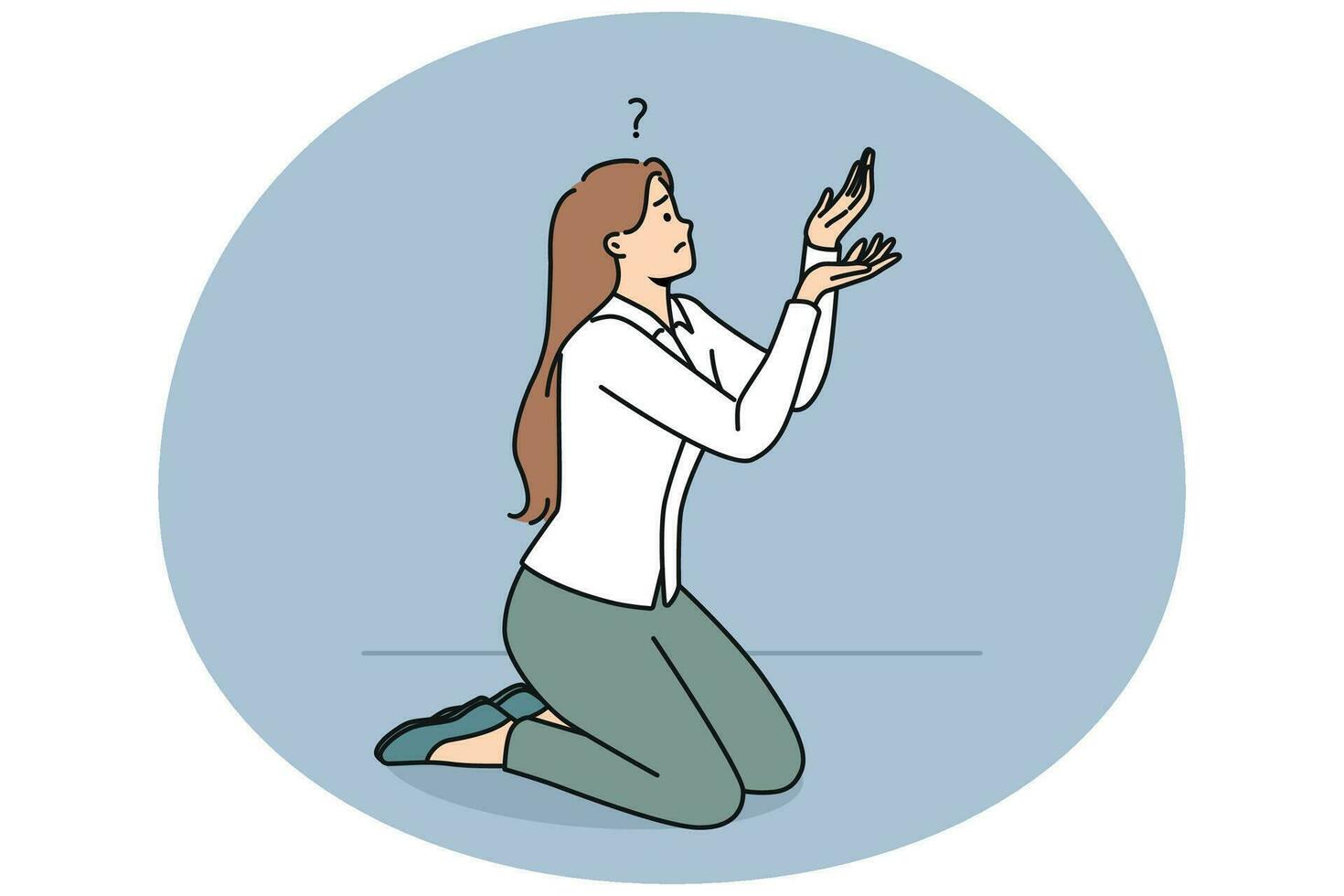 Businesswoman on knees ask for help vector