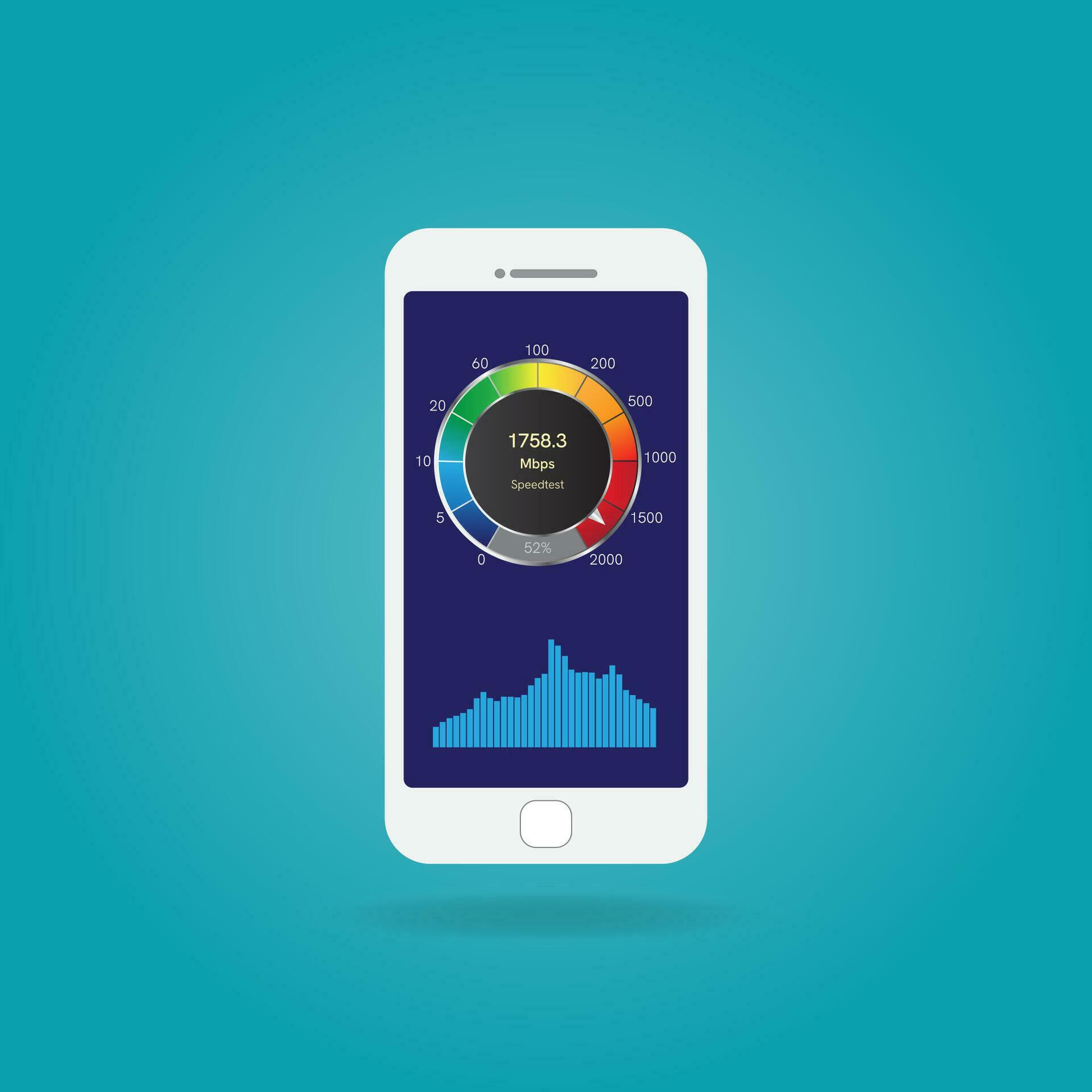 Internet speed test smartphone interface vector template blue wifi