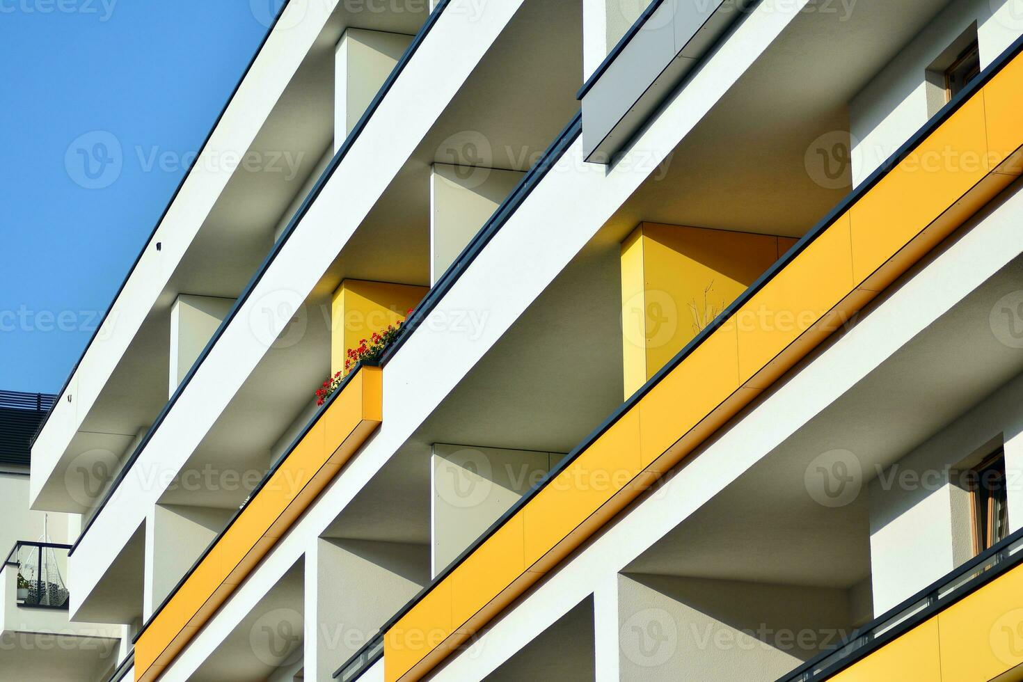 Modern and new apartment building. Multistoried, modern, new and stylish living block of flats. photo