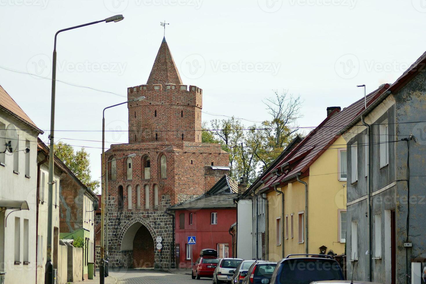 Old city buildings in a small town. photo