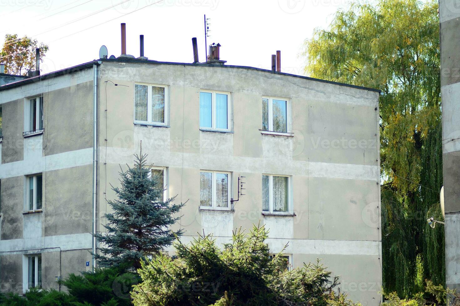 Old city buildings in a small town. photo