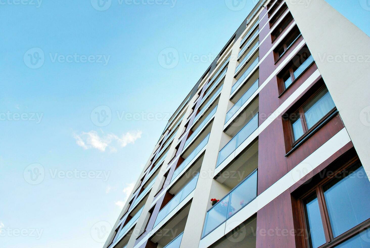 Modern and new apartment building. Multistoried, modern, new and stylish living block of flats. photo