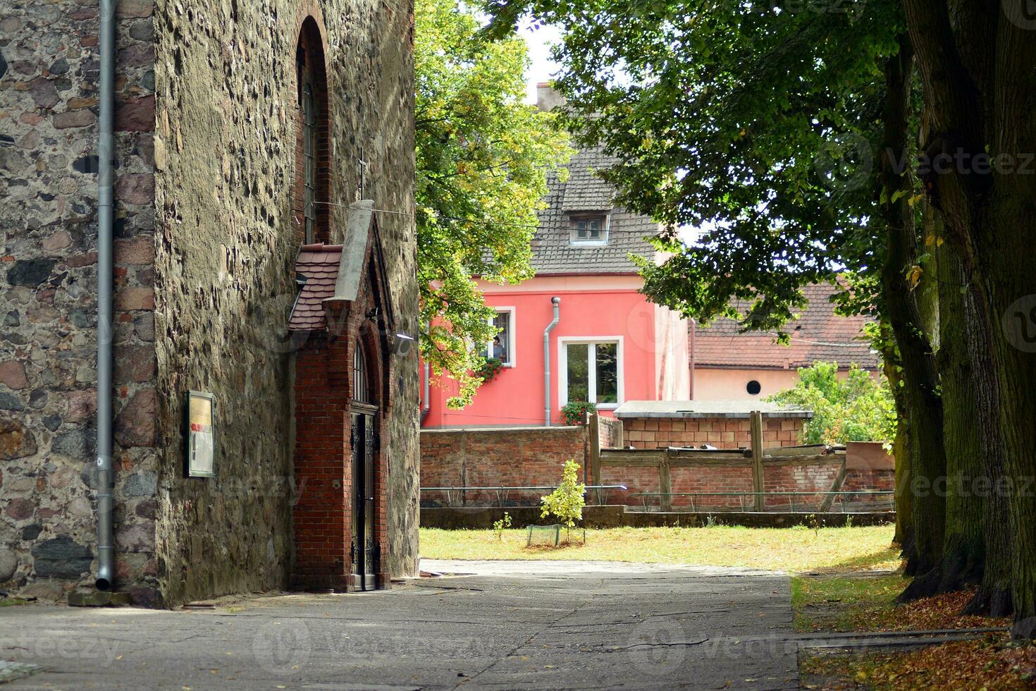 Old city buildings in a small town. photo