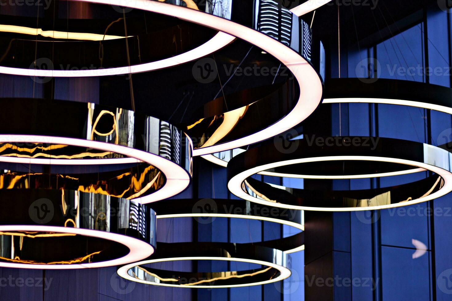 Abstract interior fragment. Stylized illumination with modern LED lamps. photo