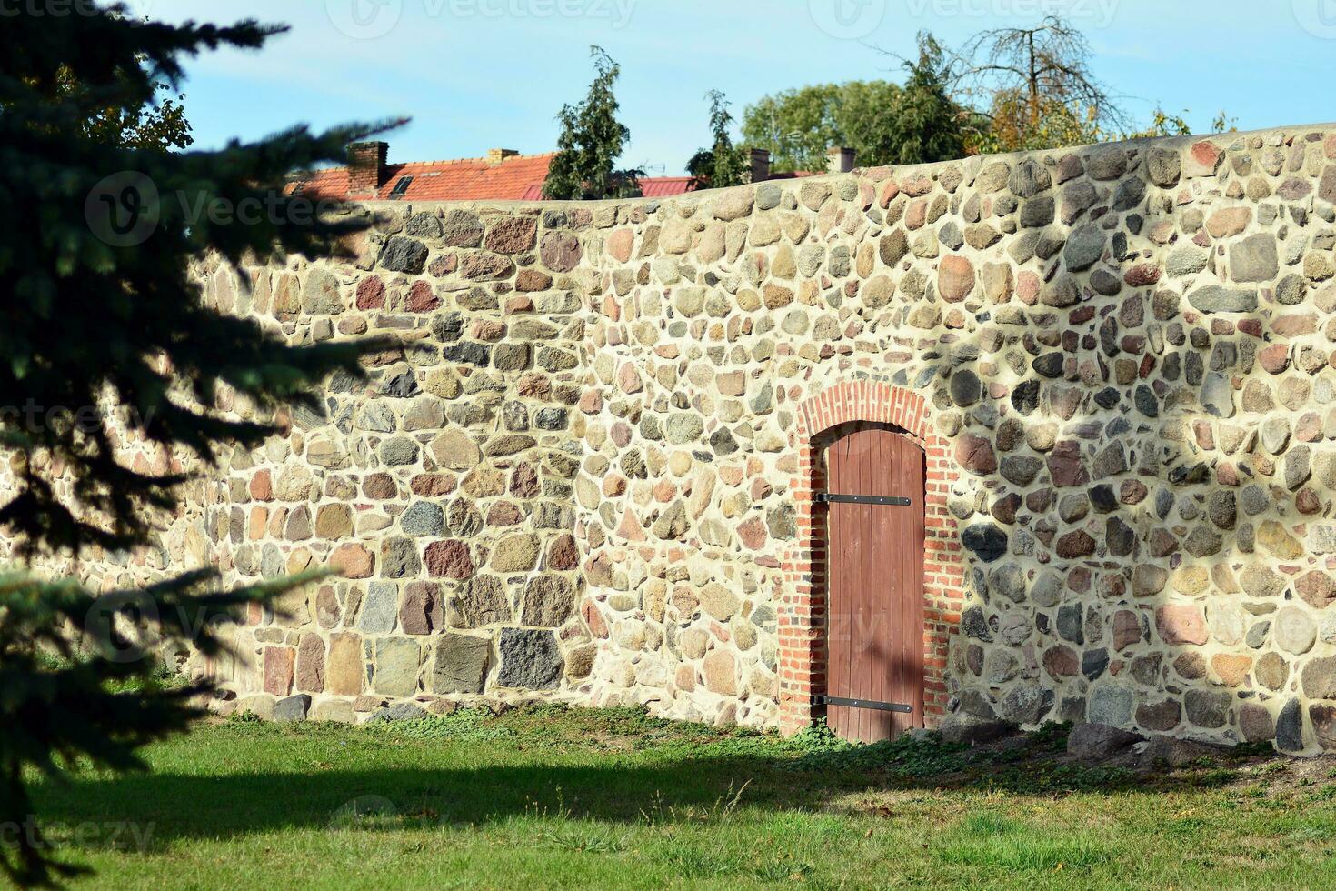Old city buildings in a small town. photo