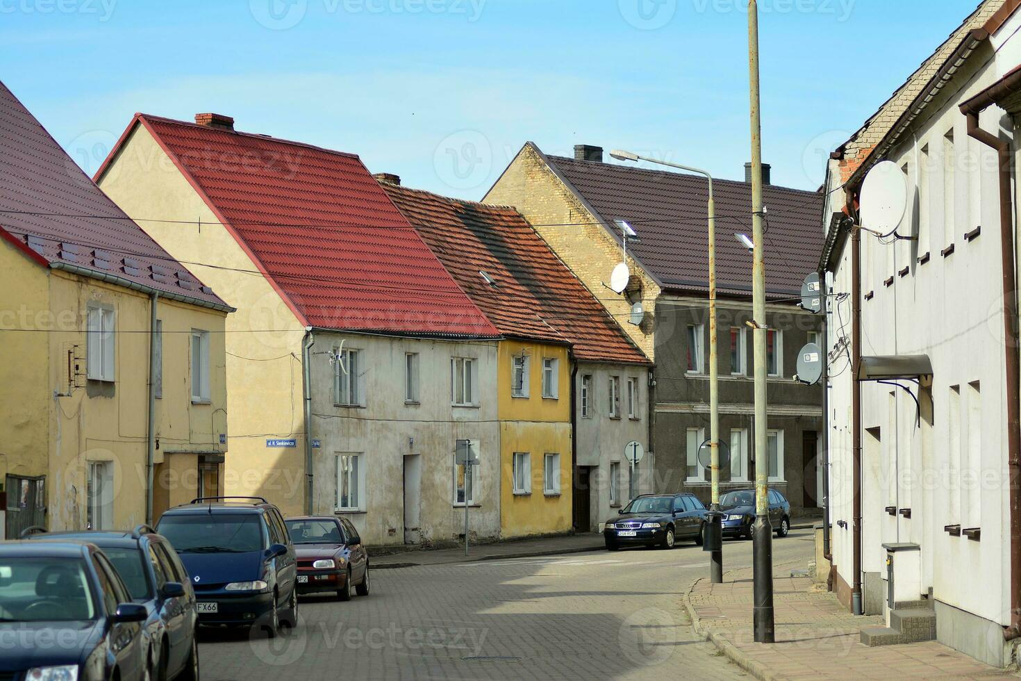 Old city buildings in a small town. photo