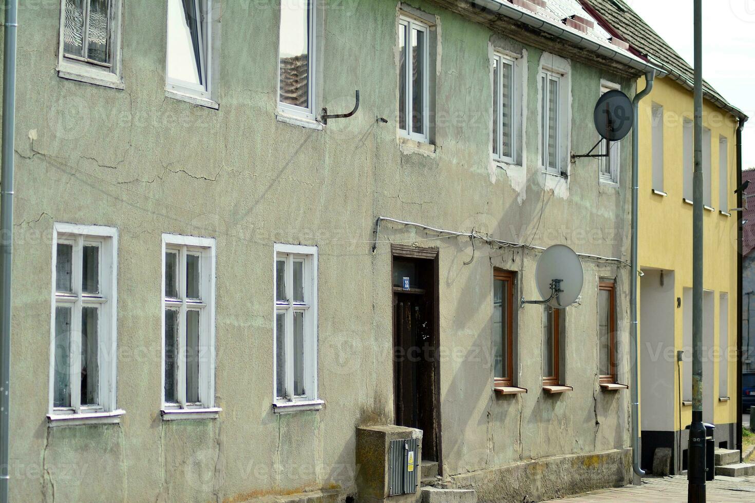 Old city buildings in a small town. photo