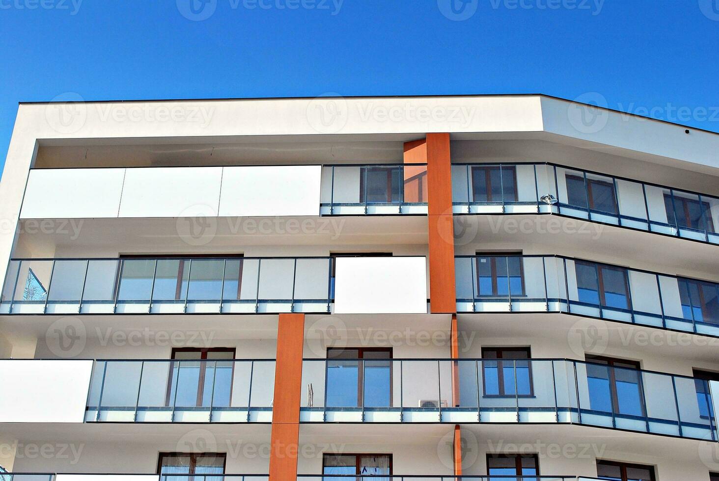 Modern and new apartment building. Multistoried, modern, new and stylish living block of flats. photo
