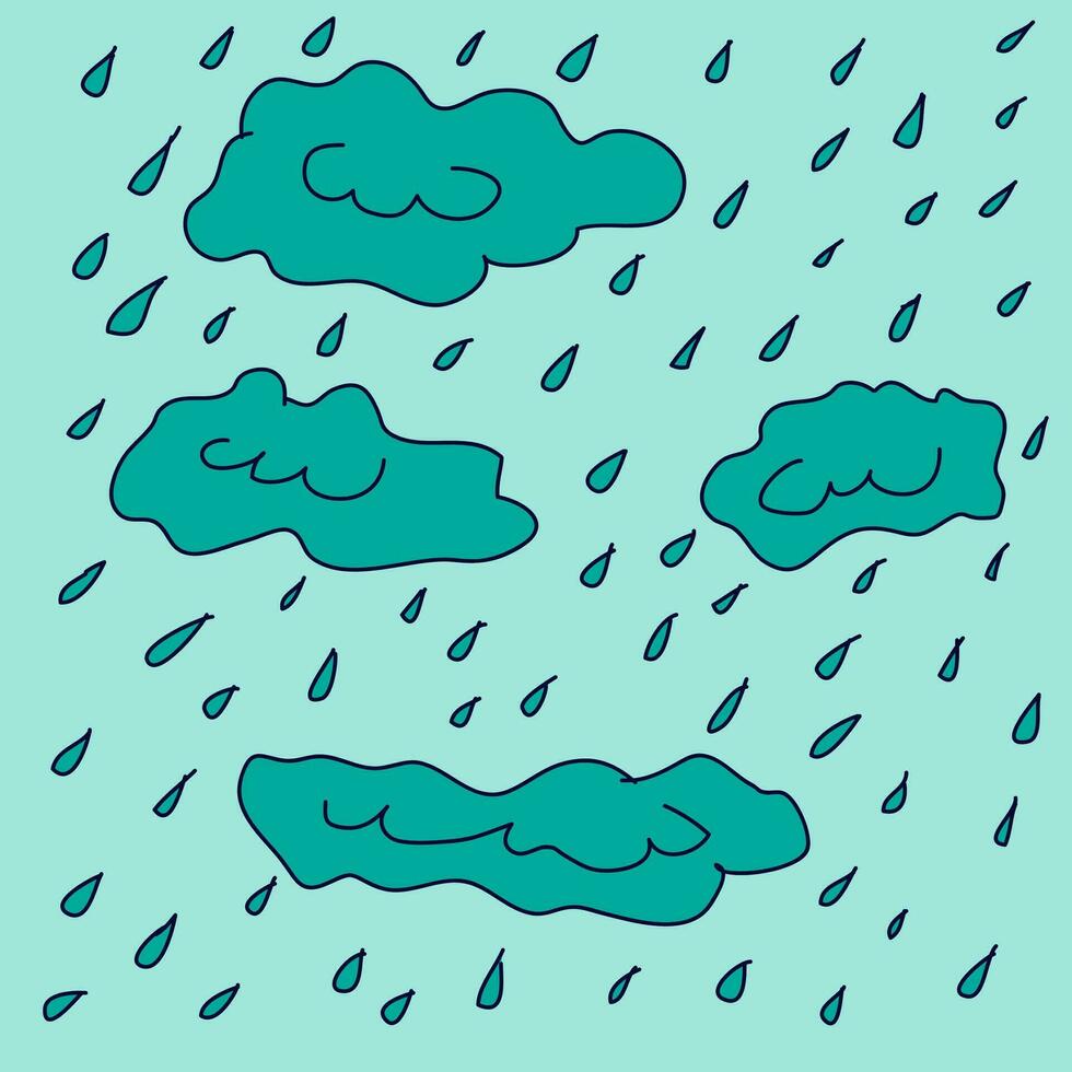 Hand drawn vector illustration of rain and clouds