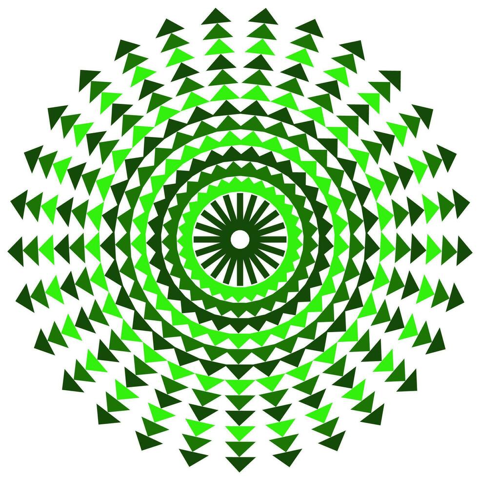 Abstract vector geometric pattern in the form of small green triangles arranged in a circle on a white background