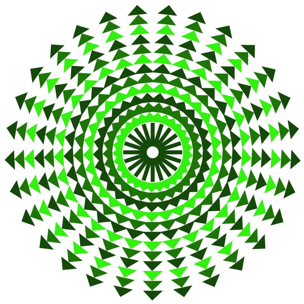 Abstract vector geometric pattern in the form of small green triangles arranged in a circle on a white background