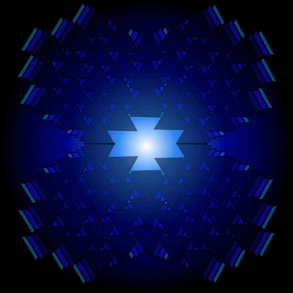 Vector abstract geometric pattern in the form of blue triangles on a black background