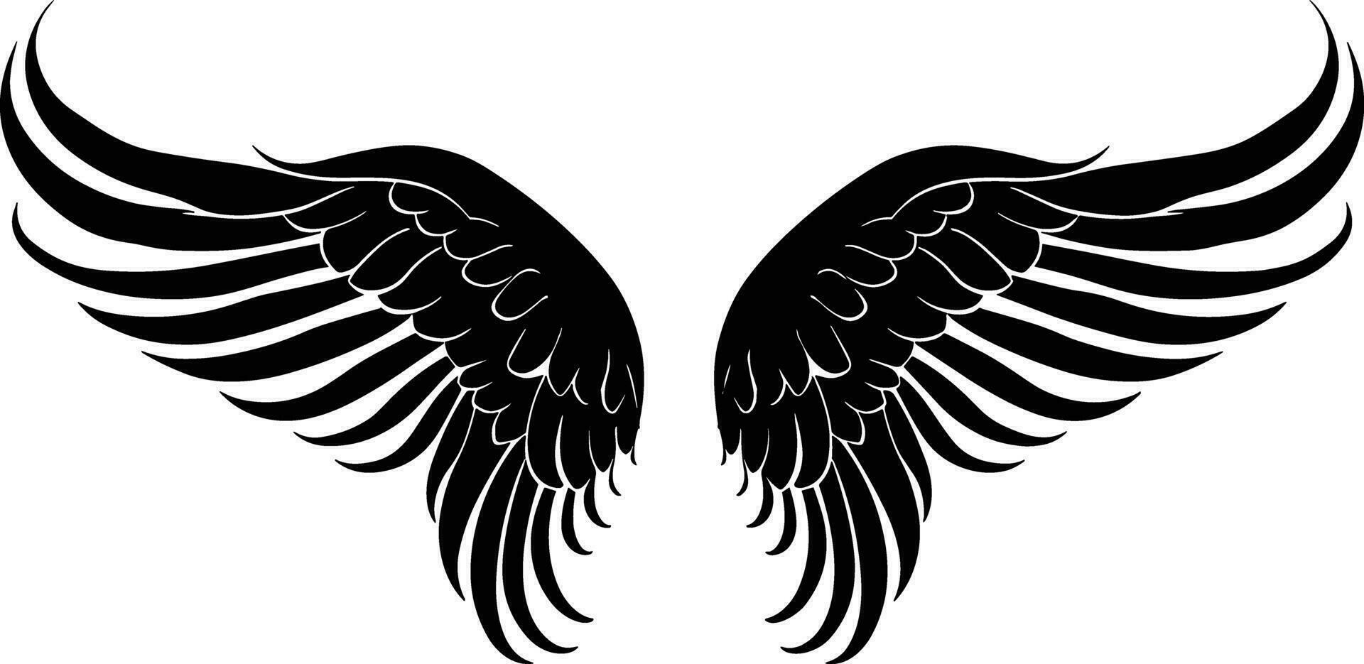 Angel wing illustration vector, wings graphic element, thin line black, angelic feathered vector, angel wing vector