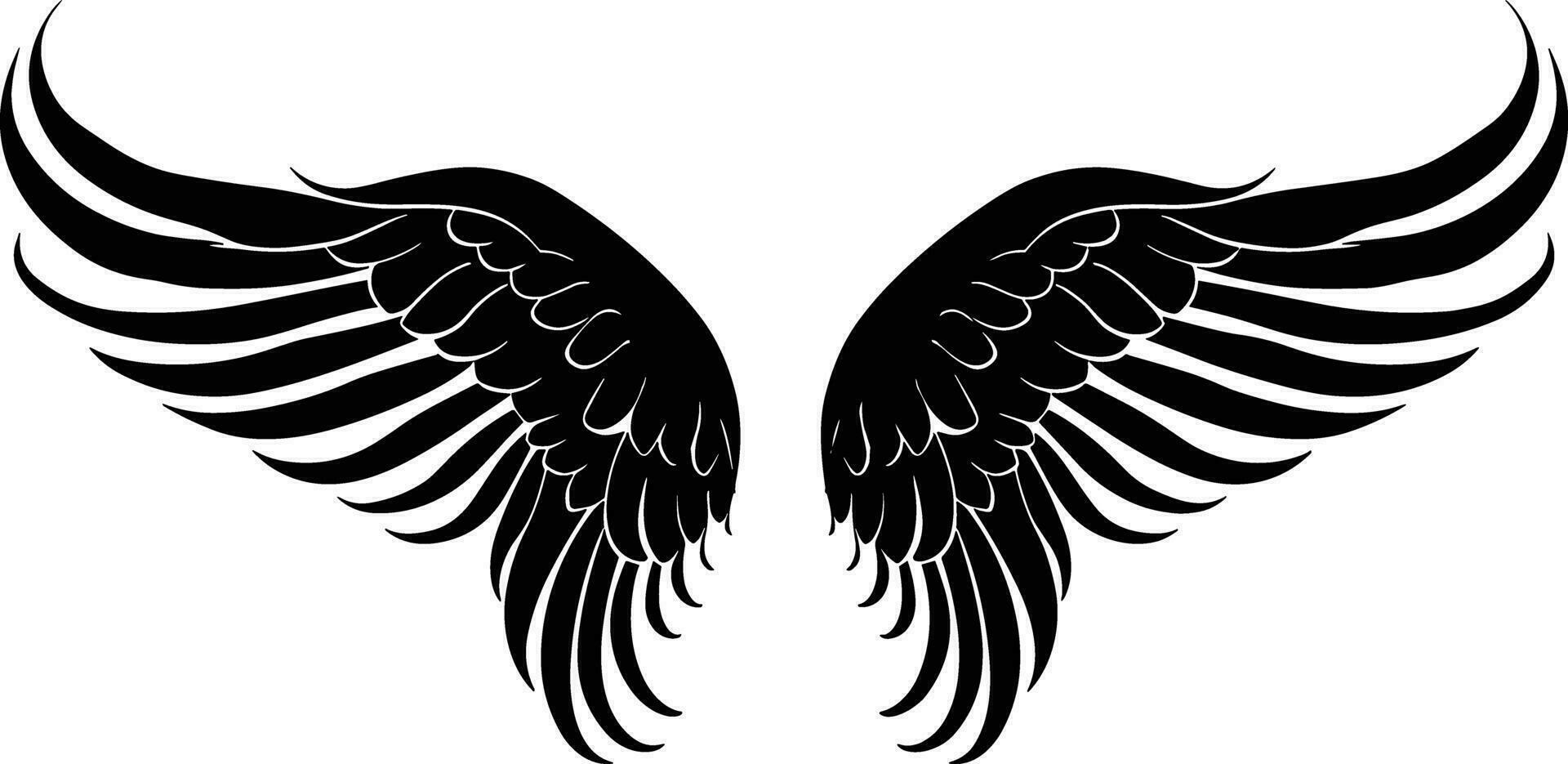 Angel wing illustration vector, wings graphic element, thin line black, angelic feathered vector, angel wing vector