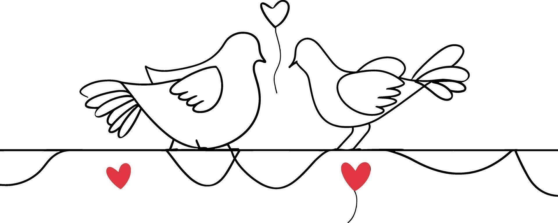 Couple Dove of love, vector of dove line art illustration , Valentine's Day concept, romantic symbol, love theme, decorative, romantic birds, valentine's decoration, couple birds