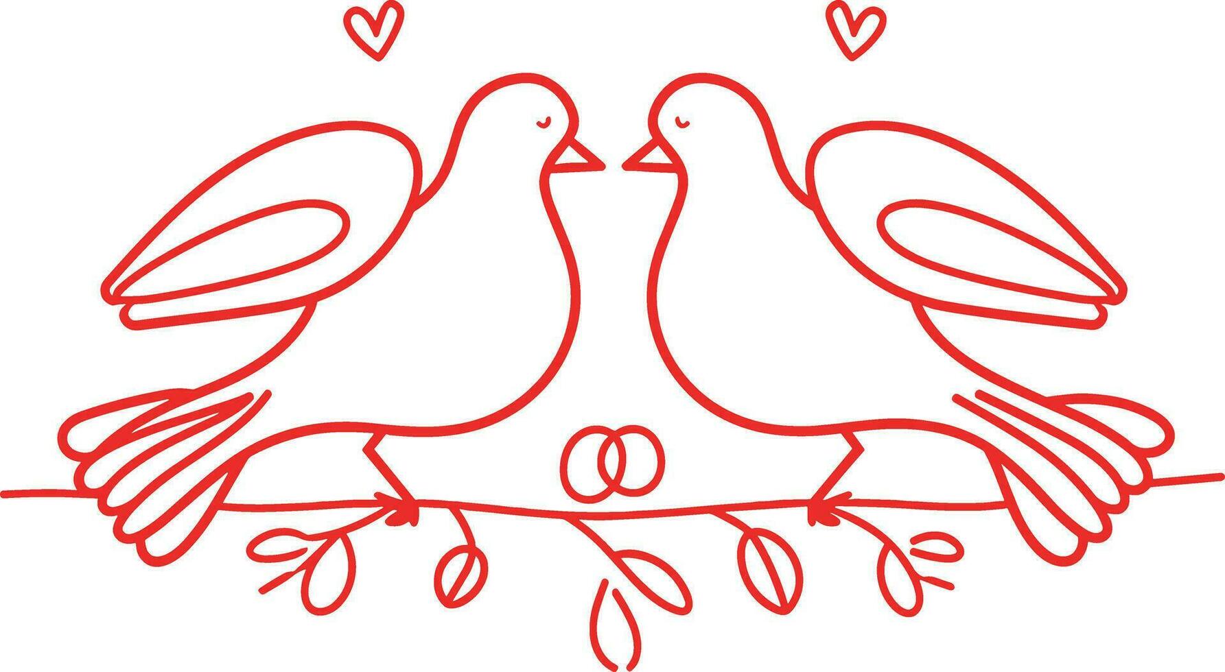Couple Dove of love, vector of dove line art illustration , Valentine's Day concept, romantic symbol, love theme, decorative, romantic birds, valentine's decoration, couple birds
