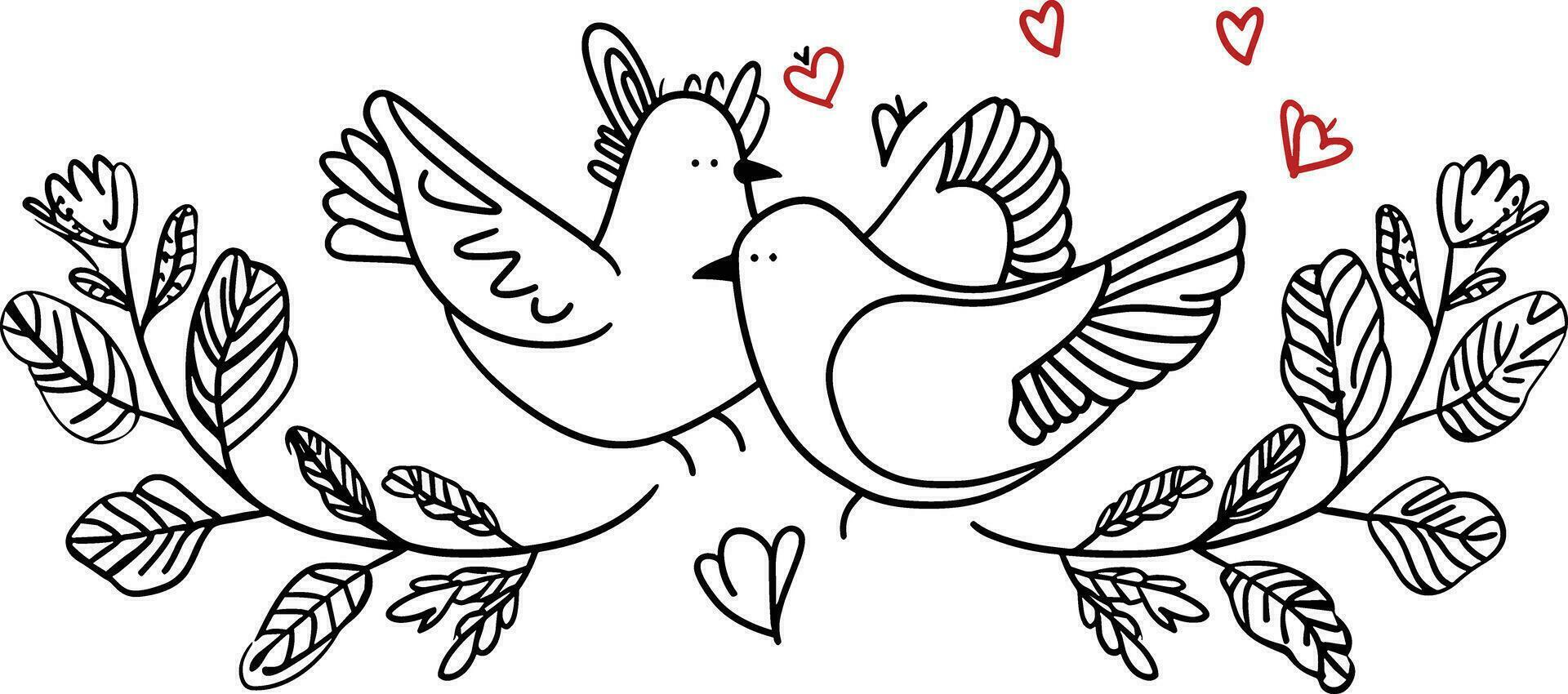Couple Dove of love, vector of dove line art illustration , Valentine's Day concept, romantic symbol, love theme, decorative, romantic birds, valentine's decoration, couple birds