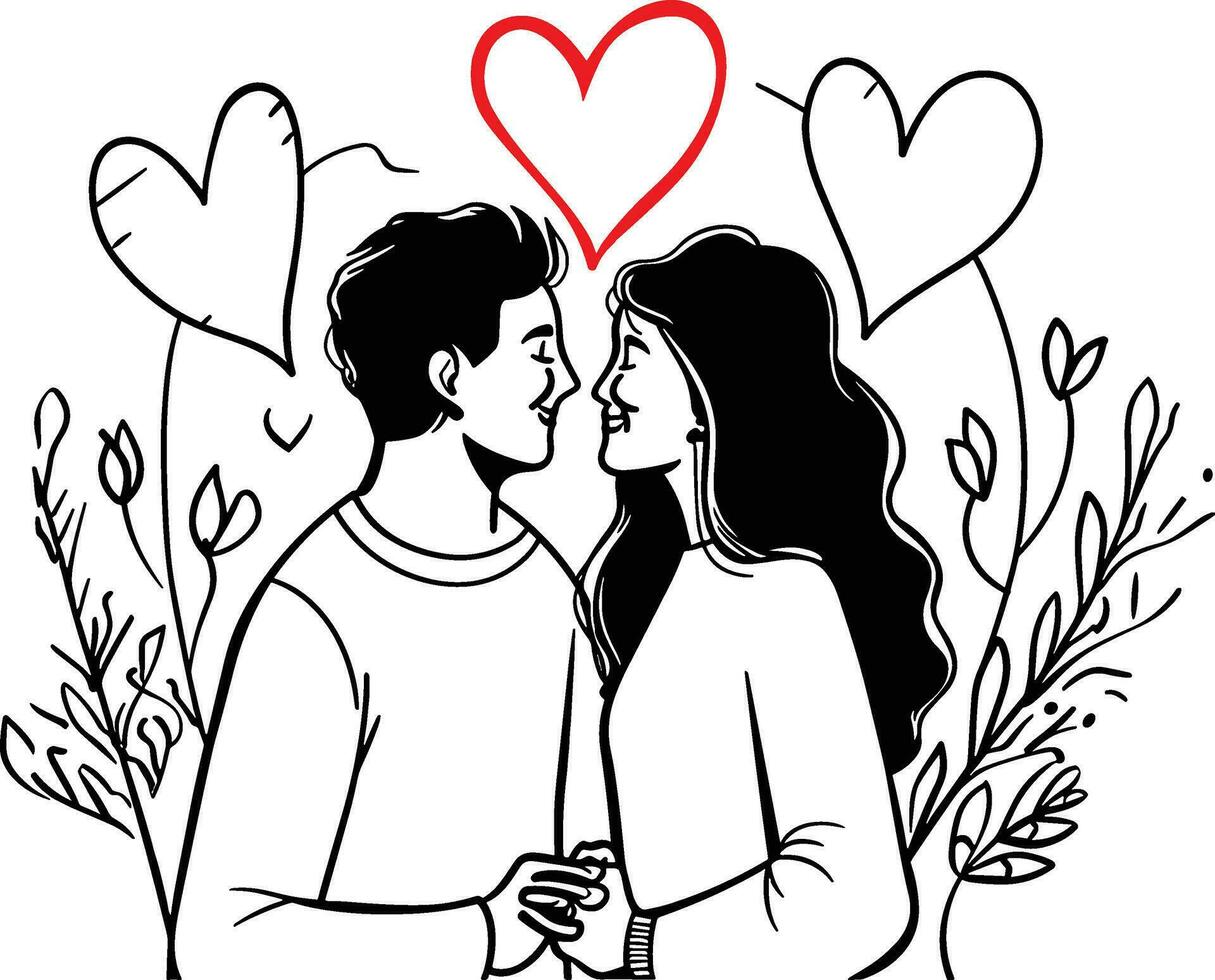 Romantic couple line art vector, Valentine concept, love illustration, romantic partners, relationship art, Valentine's Day graphic, romantic silhouette, couple in love, dating concept vector