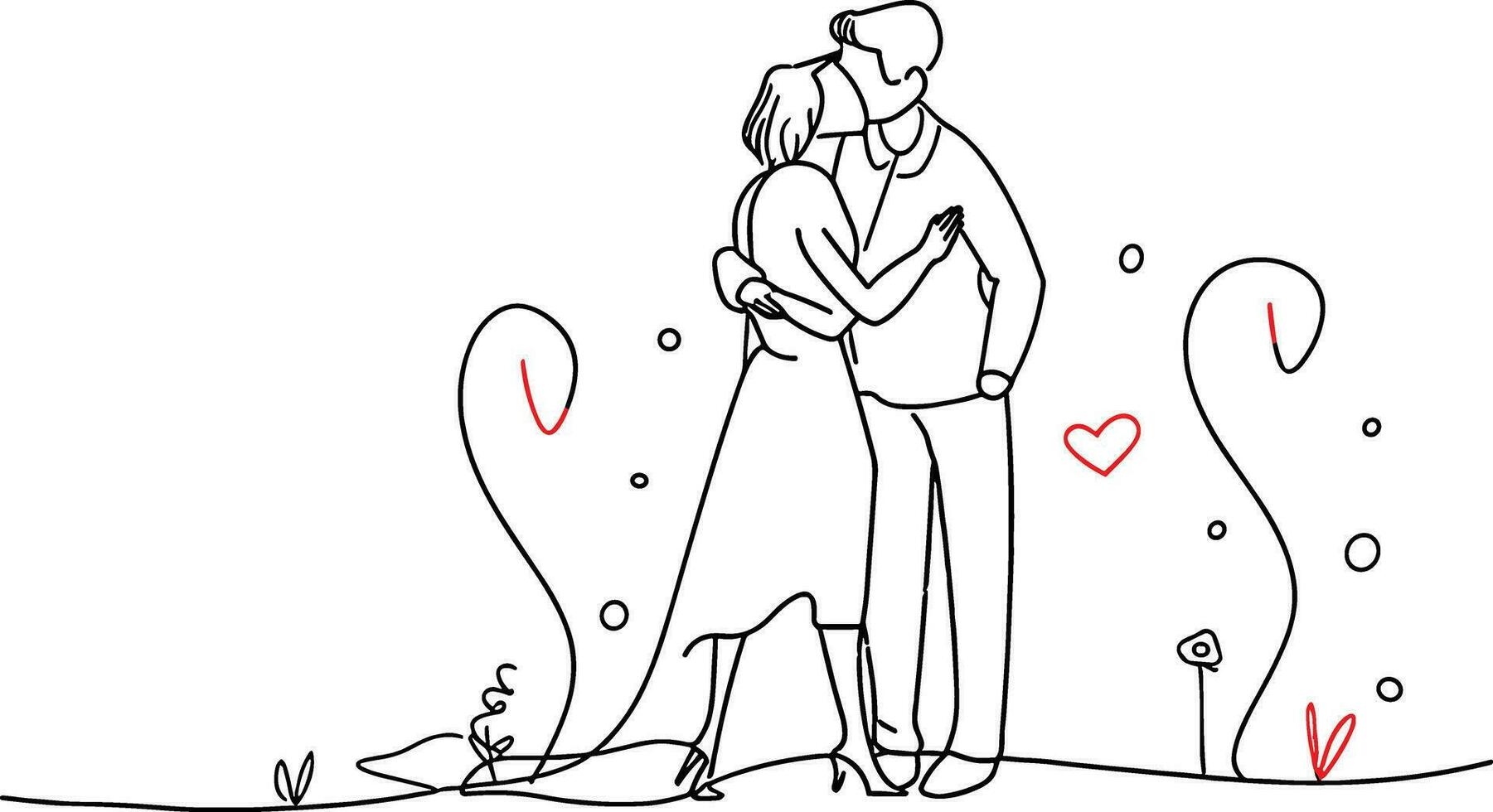 Romantic couple line art vector, Valentine concept, love illustration, romantic partners, relationship art, Valentine's Day graphic, romantic silhouette, couple in love, dating concept vector