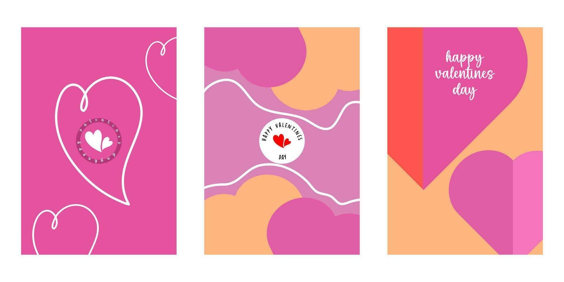 Creative concept of Happy Valentines Day cards set. Modern abstract art design with hearts, geometric and liquid shapes. Templates for celebration, ads, branding, banner, cover, label, poster, sales vector