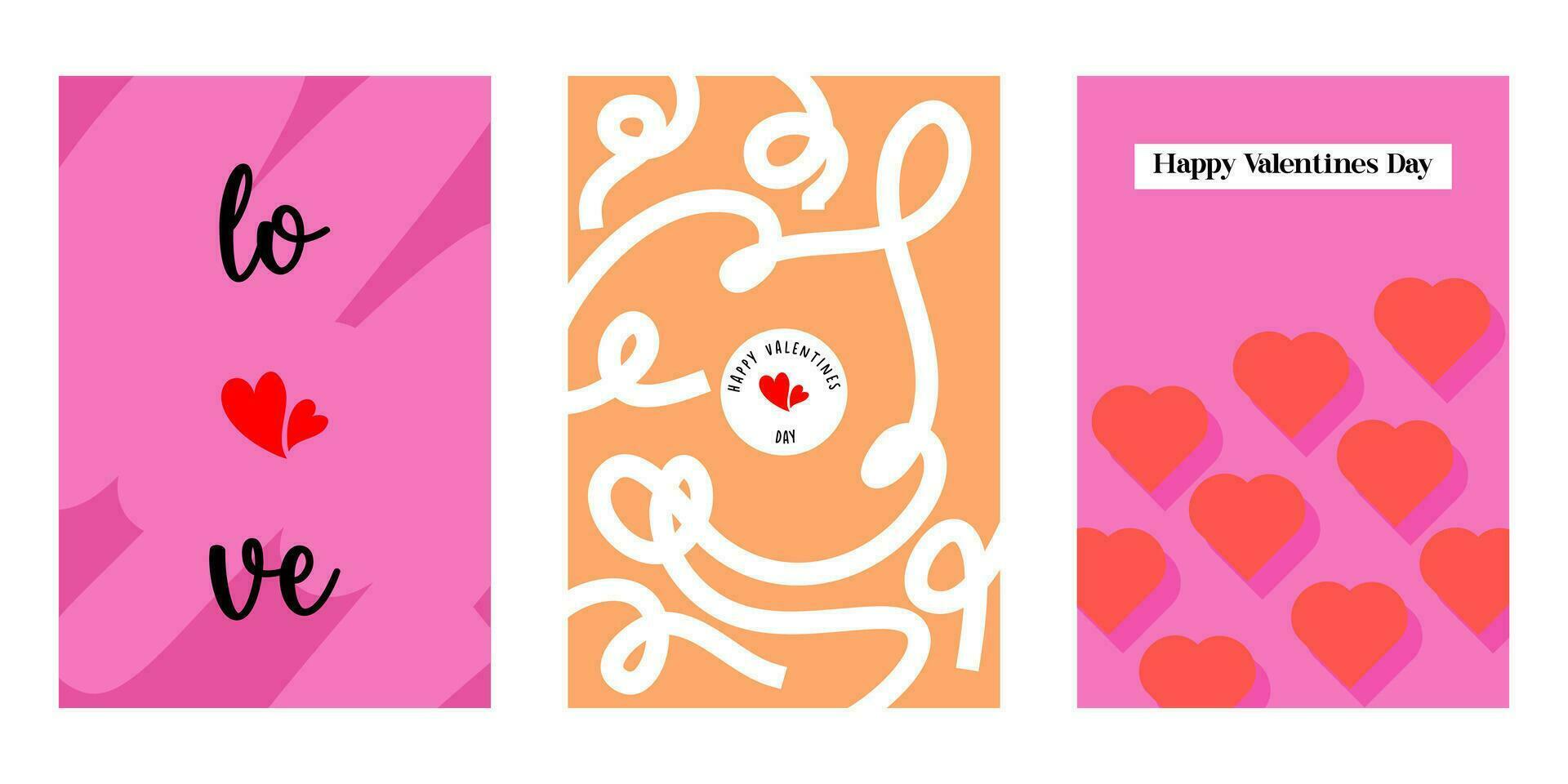 creativo concepto de contento san valentin día tarjetas colocar. moderno resumen Arte diseño con corazones, geométrico y líquido formas plantillas para celebracion, anuncios, marca, bandera, cubrir, etiqueta, póster, ventas vector