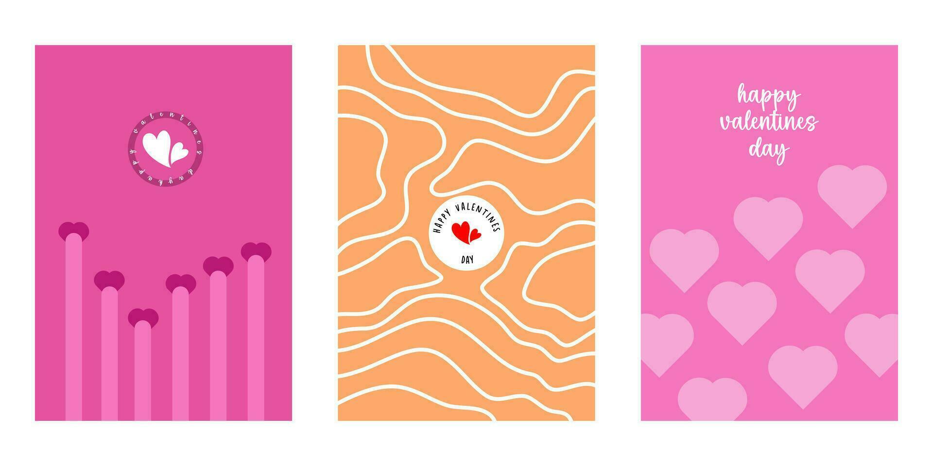 Creative concept of Happy Valentines Day cards set. Modern abstract art design with hearts, geometric and liquid shapes. Templates for celebration, ads, branding, banner, cover, label, poster, sales vector