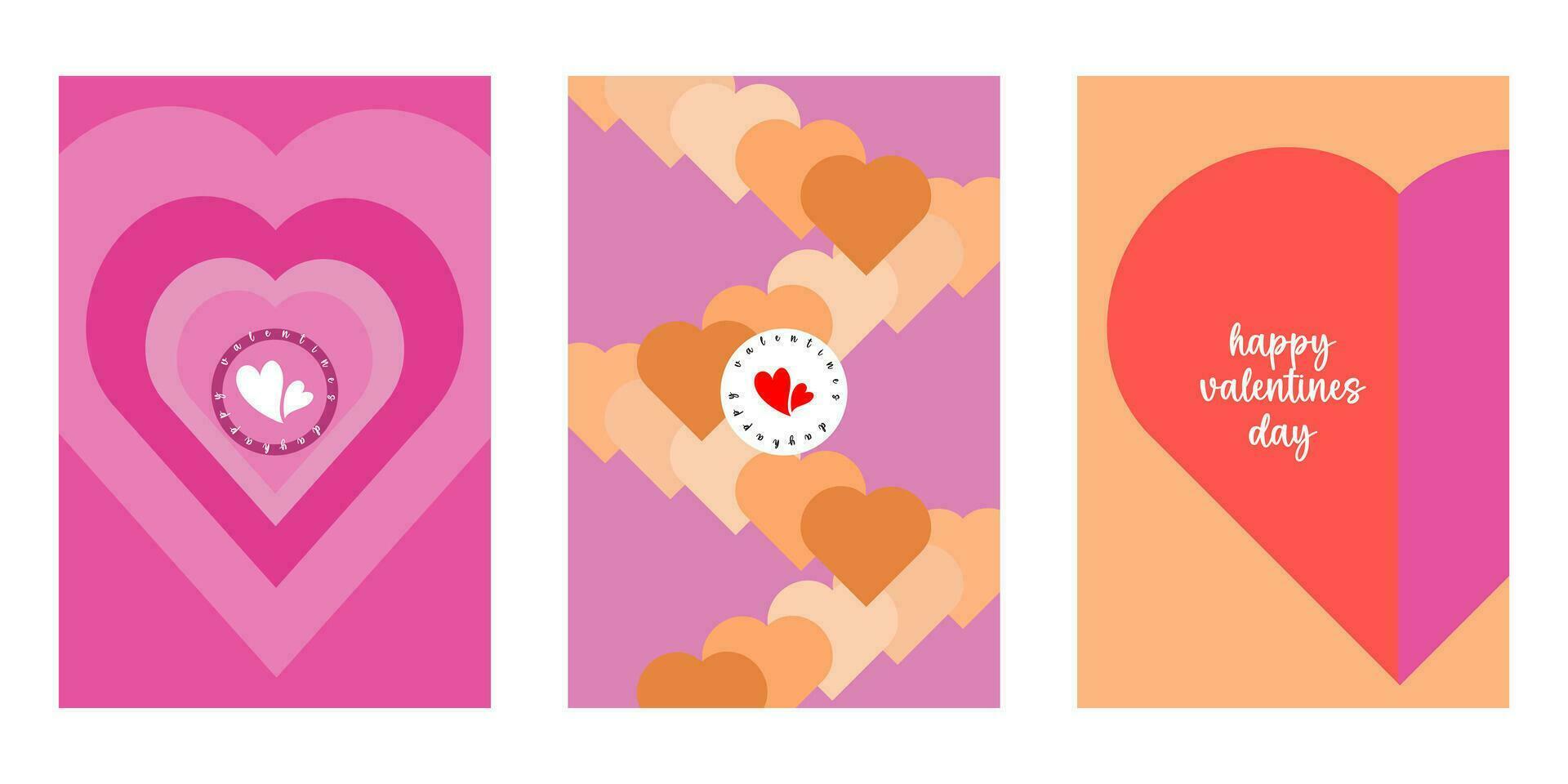 Creative concept of Happy Valentines Day cards set. Modern abstract art design with hearts, geometric and liquid shapes. Templates for celebration, ads, branding, banner, cover, label, poster, sales vector