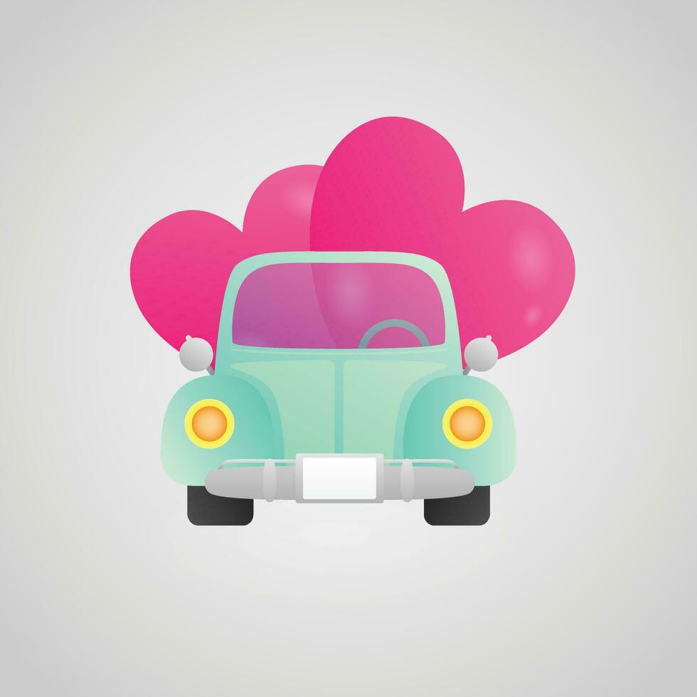 car with heart love pink red couple for decoration valentine celebrate happy festival cute design vector