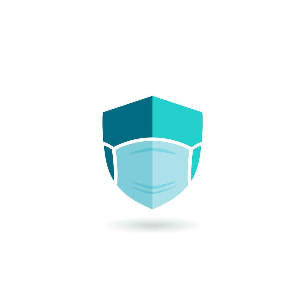 Shield with mask vector logo. Logo suitable for preventive from virus. covid-19, bacteria, dust, mucus and saliva.