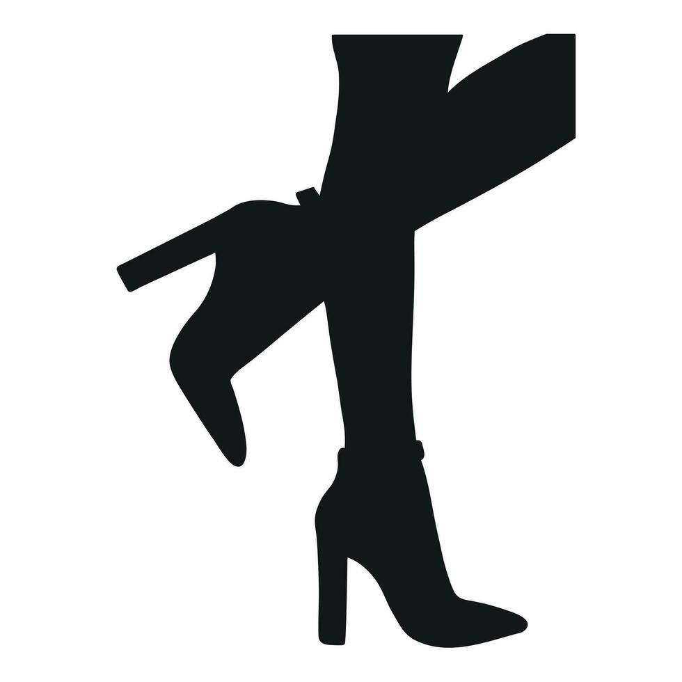 Black silhouette of female legs in a pose. Shoes stilettos, high heels. Walking, standing, running, jumping, dance vector