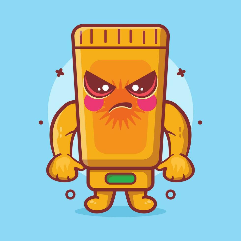 serious sunblock tube character mascot with angry expression isolated cartoon in flat style design vector