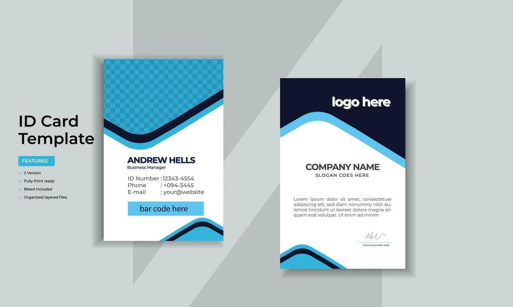 ID Card Template,Employee Id card,Creative Modern Id Card Template with premium vector identity card design.
