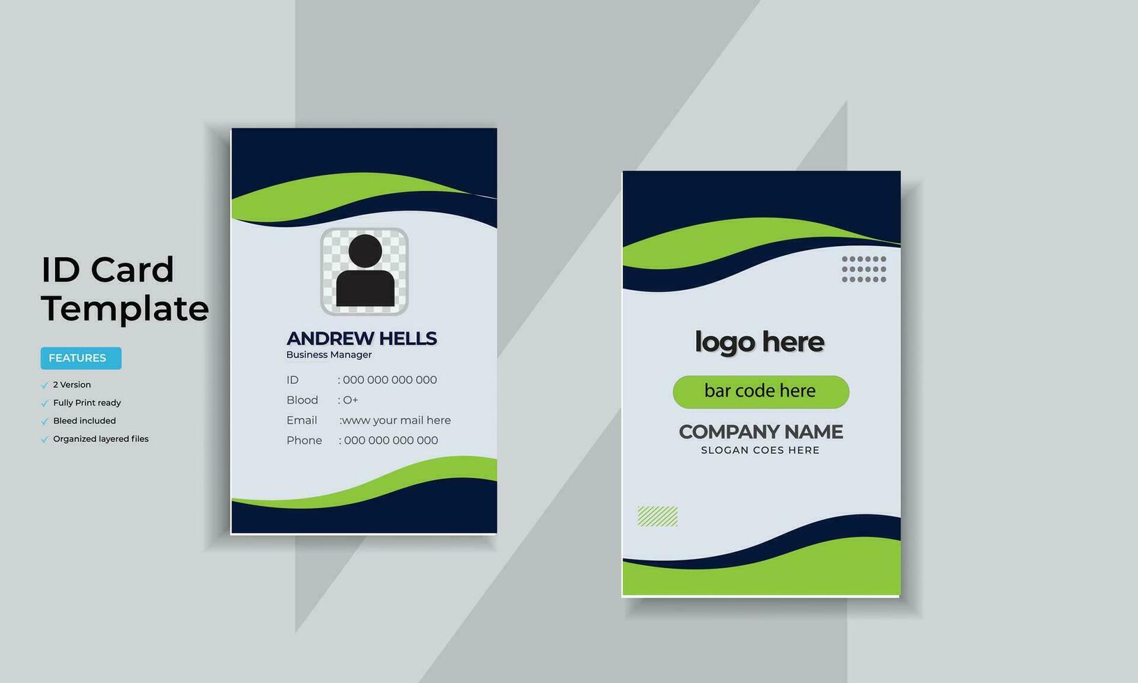 ID Card Template,Employee Id card,Creative Modern Id Card Template with premium vector identity card design.