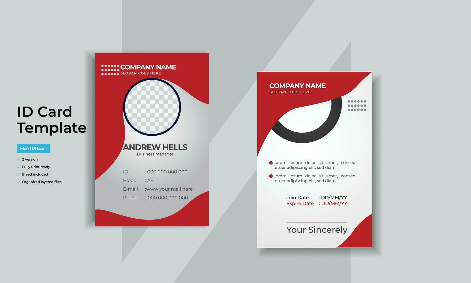 empleado carné de identidad tarjeta, creativo moderno carné de identidad tarjeta modelo con gratis vector identidad tarjeta diseño.