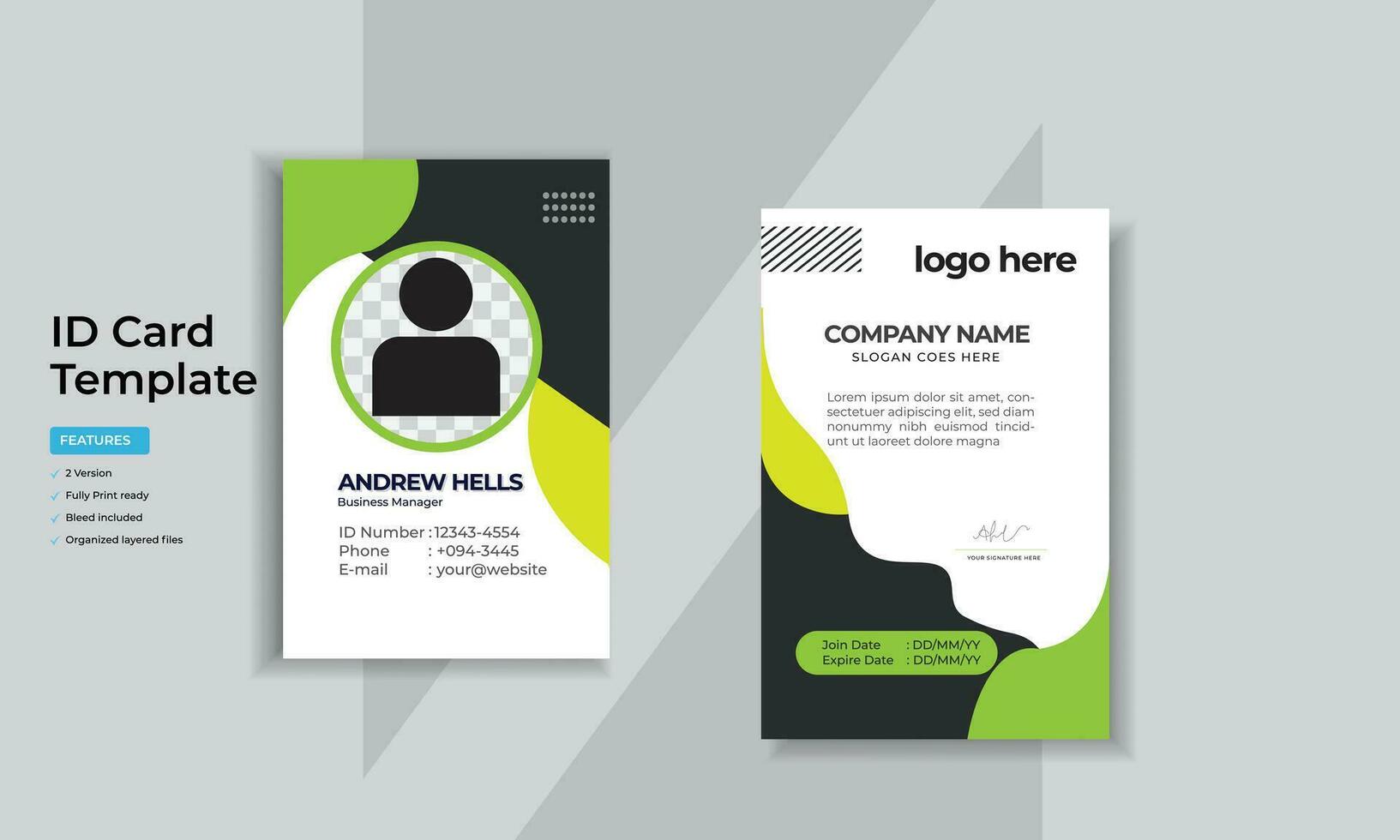Employee Id card,Creative Modern Id Card Template with free vector identity card design.
