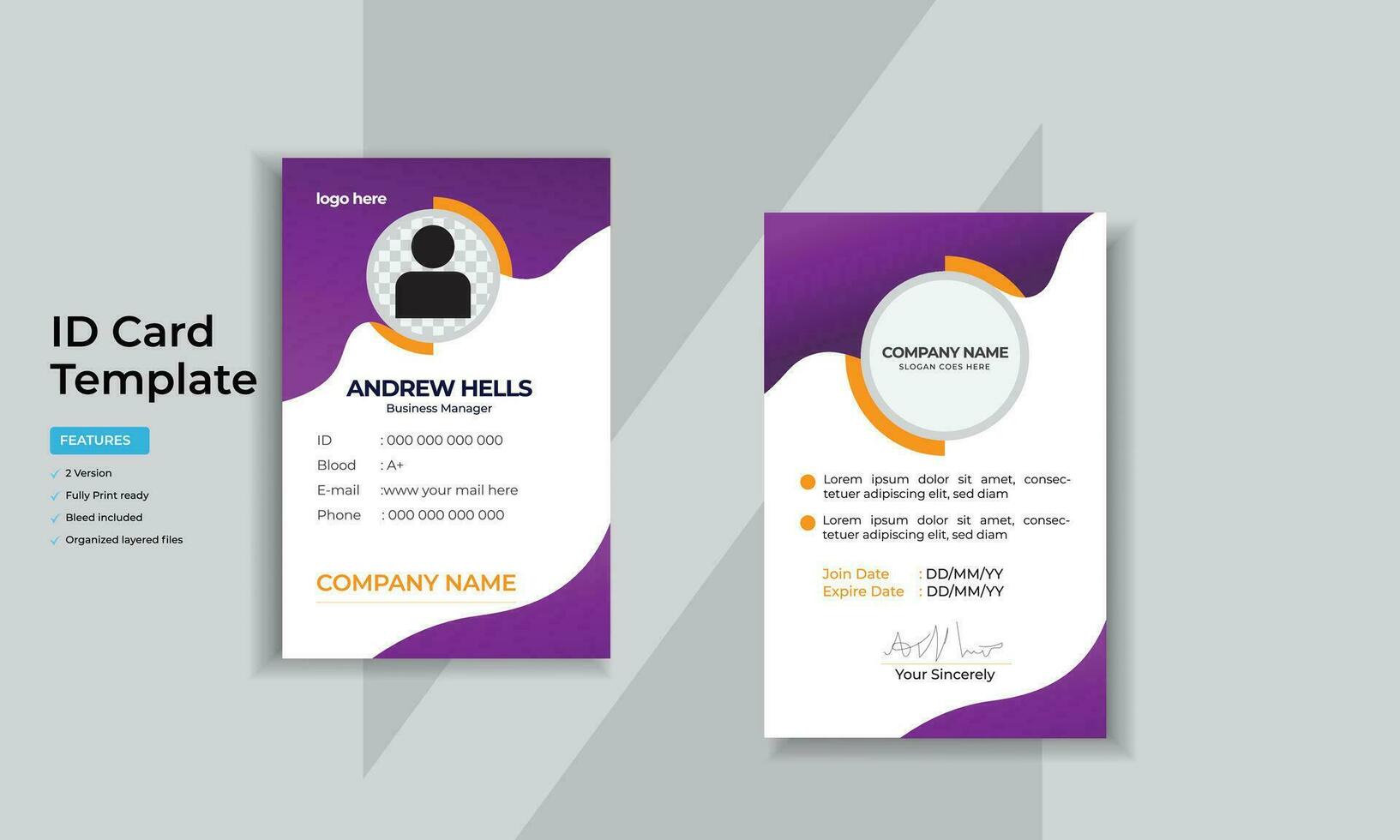 ID Card Template,Employee Id card,Creative Modern Id Card Template with premium vector identity card design.