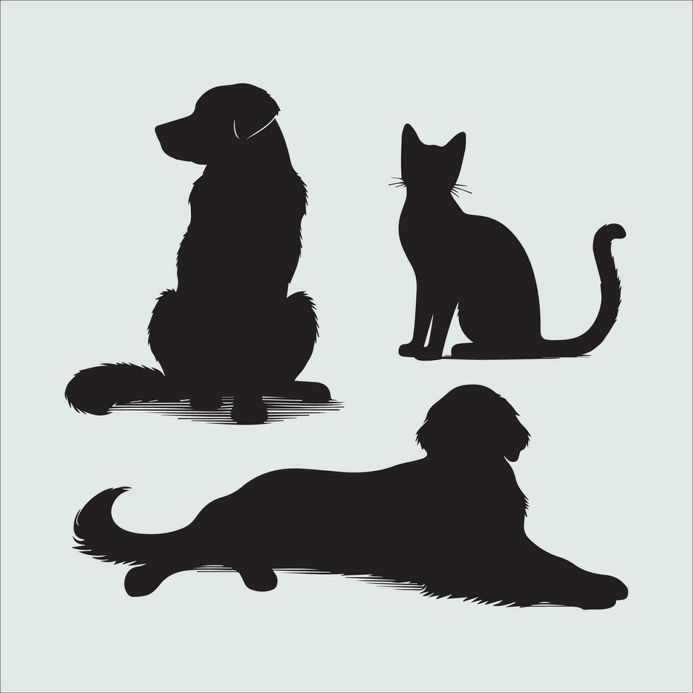 perro y gato siluetas en gris fondo, vector ilustración