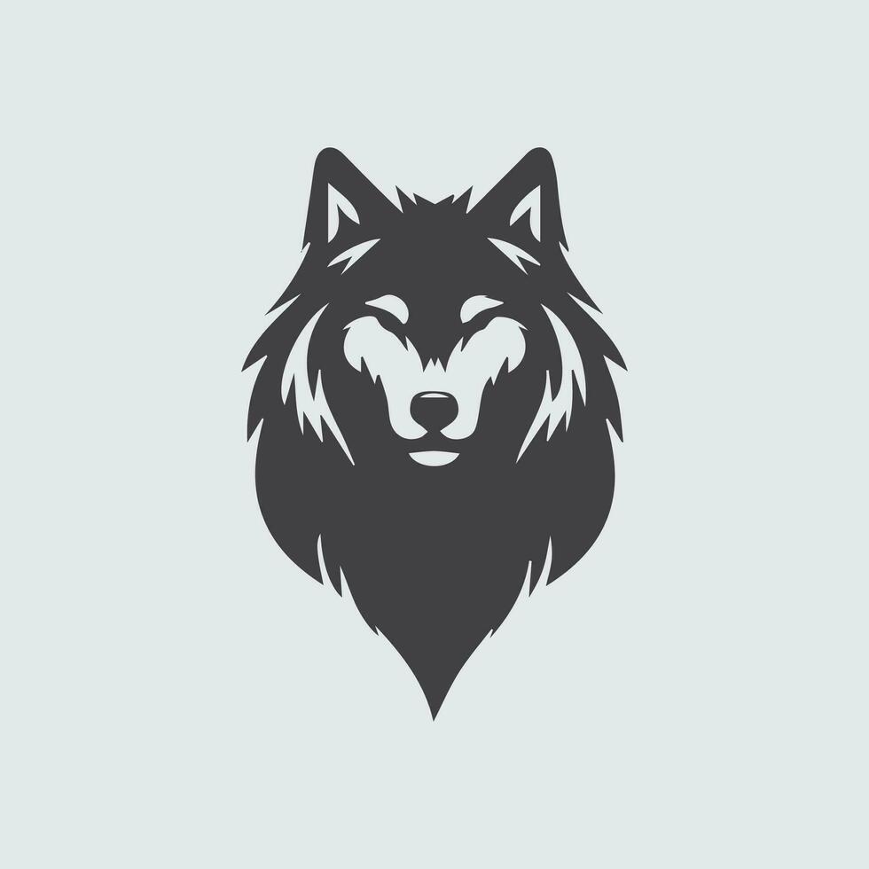 Wolf head icon in black and white on a gray background. Vector illustration