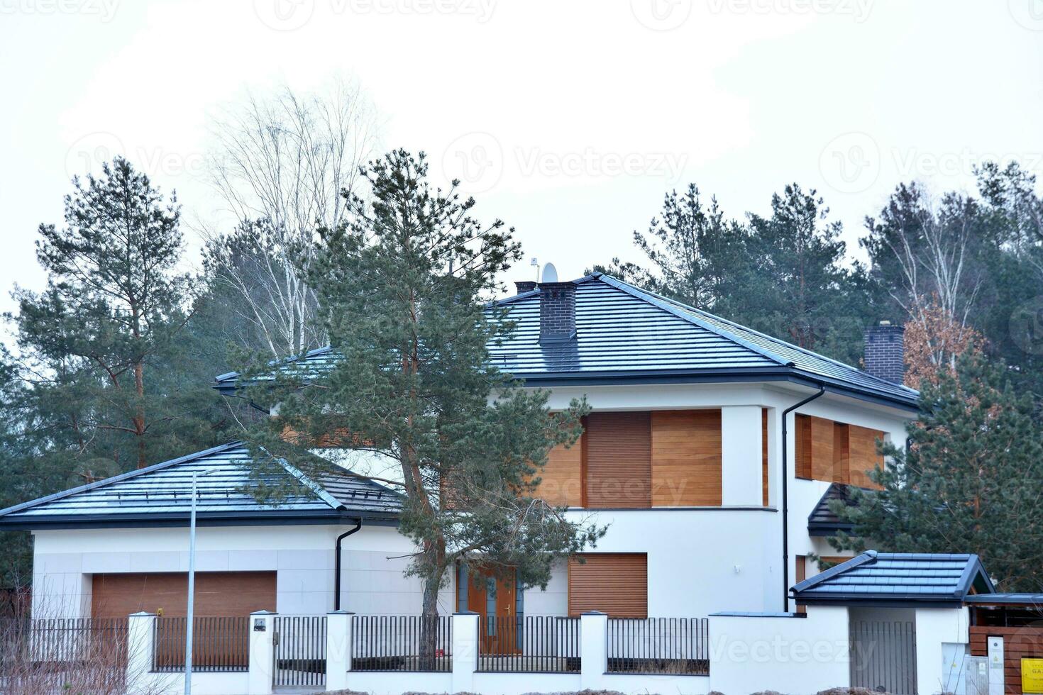 Perfectly manicured suburban house on a beautiful sunny day photo