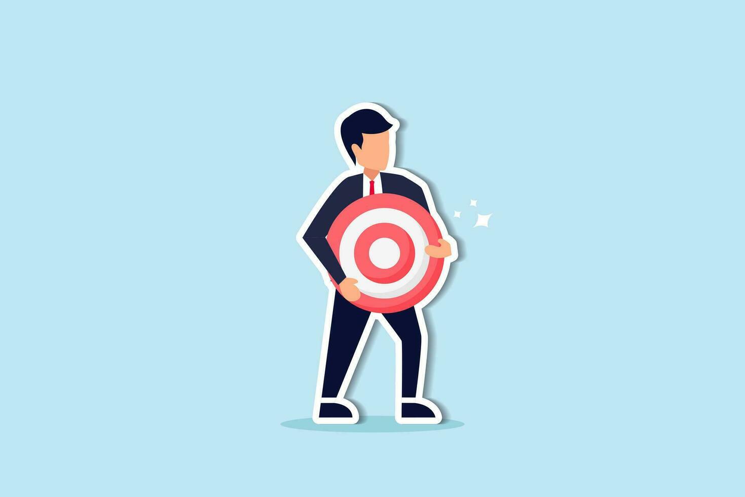 Focus on business target, setting goal for motivation, target audience for advertising or purpose for career development concept, businessman holding archer target or dashboard pointing at bullseye. vector