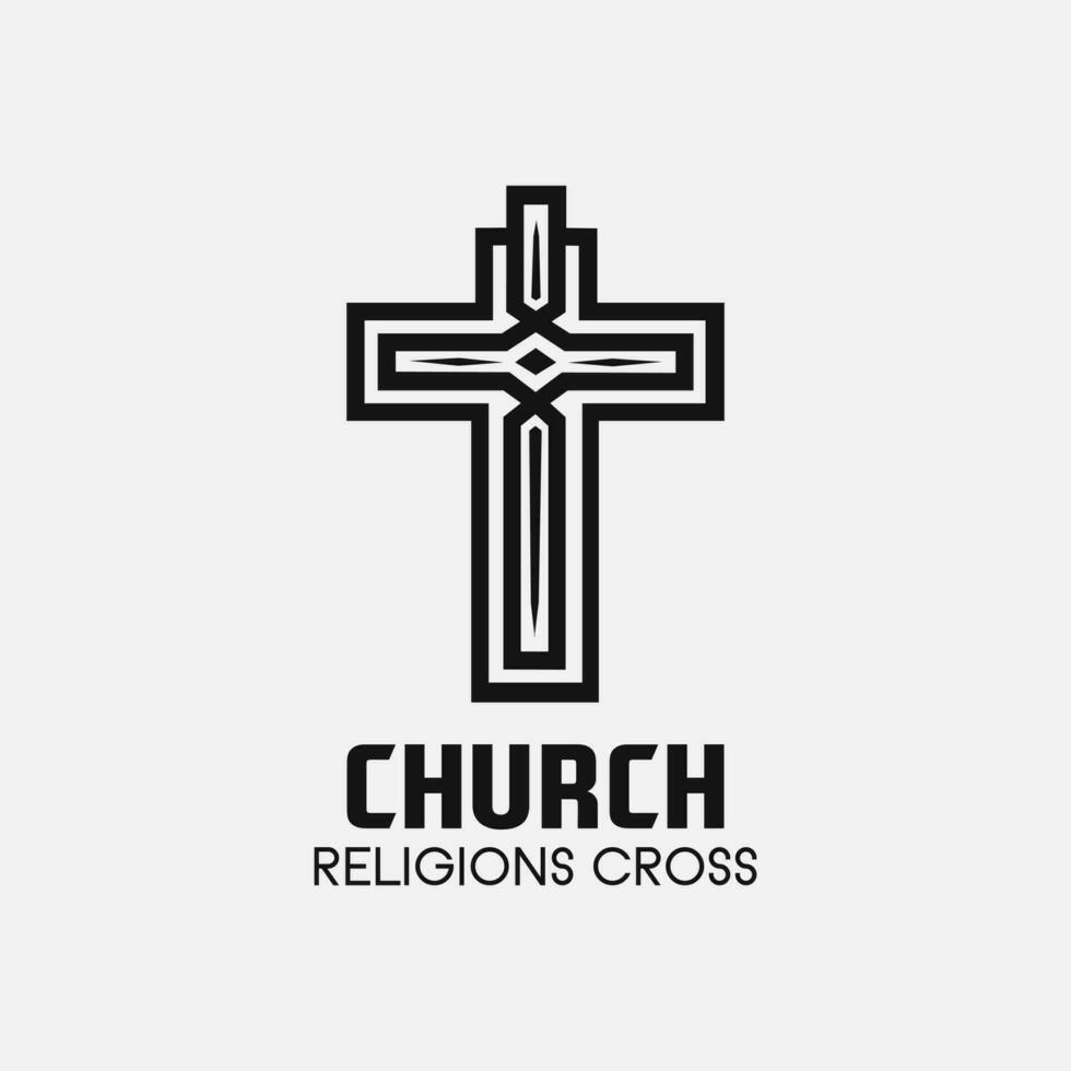 Church cross logo. Simple religion vector design. Isolated with soft background.