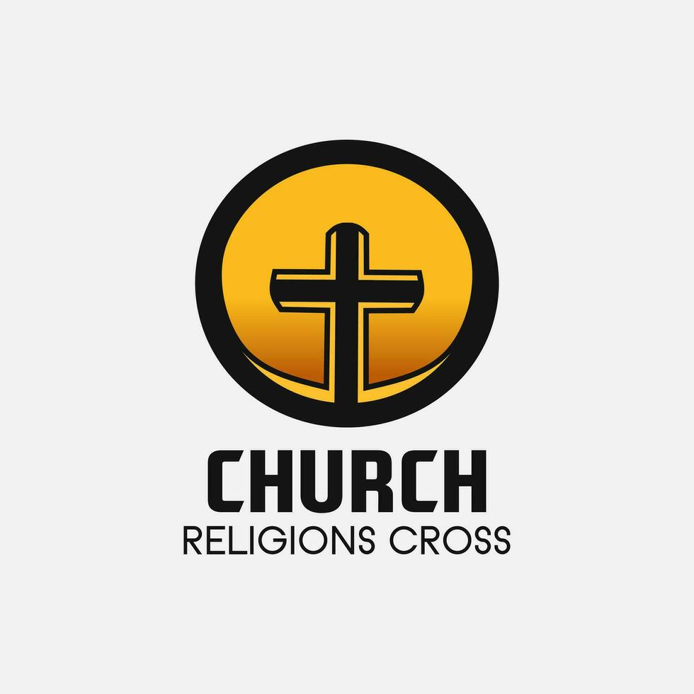 Church cross logo. Simple religion vector design. Isolated with soft background.