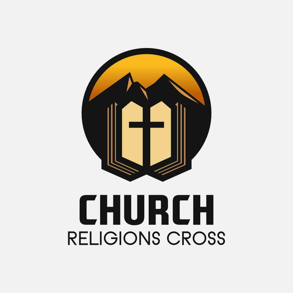 Church cross logo. Simple religion vector design. Isolated with soft background.