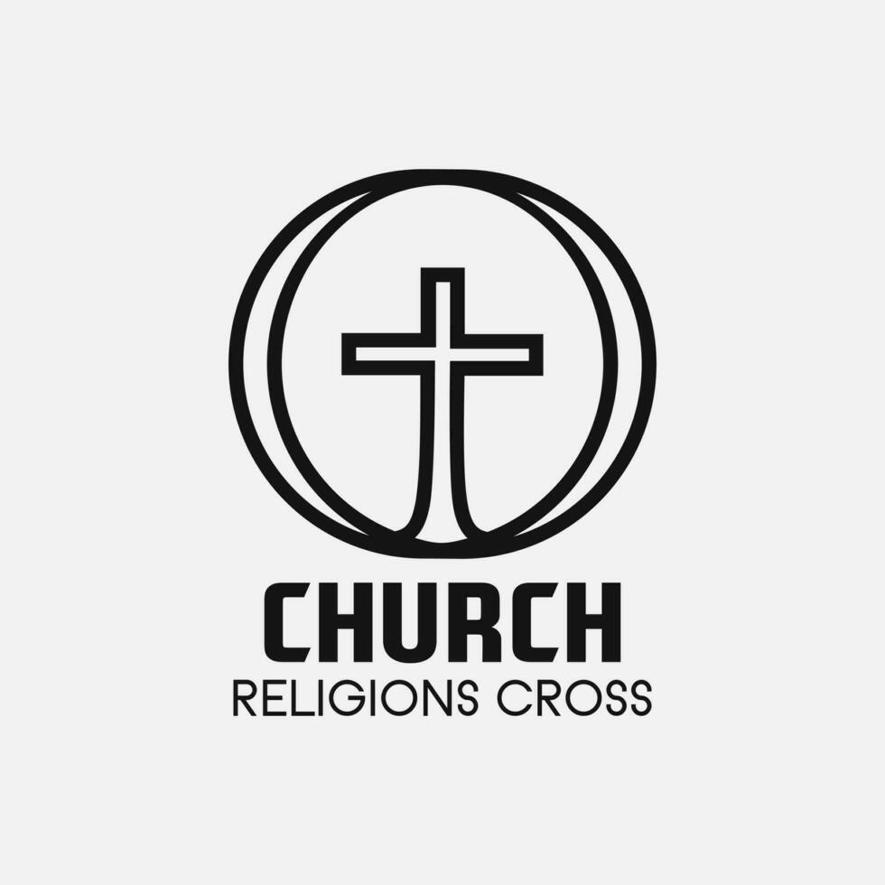 Church cross logo. Simple religion vector design. Isolated with soft background.