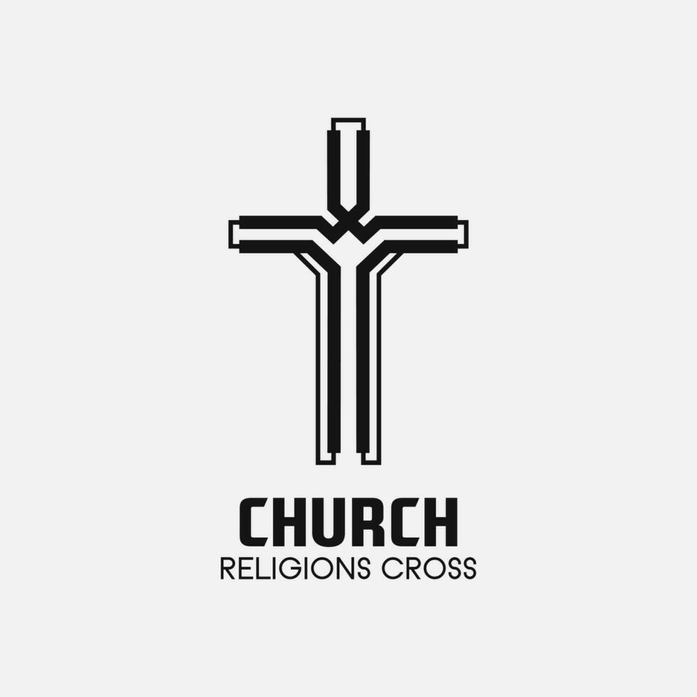 Church cross logo. Simple religion vector design. Isolated with soft background.