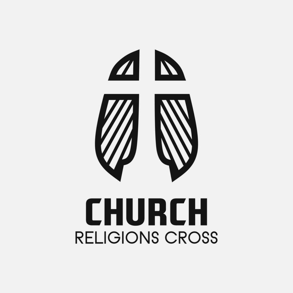 Church cross logo. Simple religion vector design. Isolated with soft background.