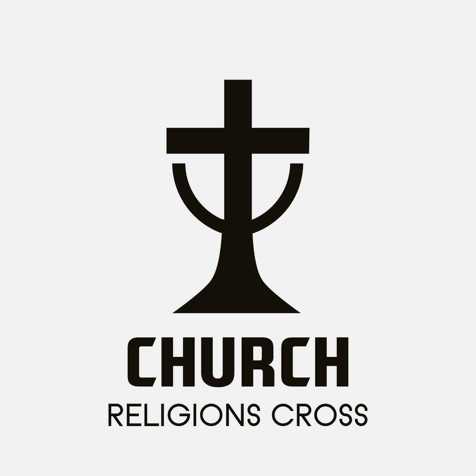 Church cross logo. Simple religion vector design. Isolated with soft background.