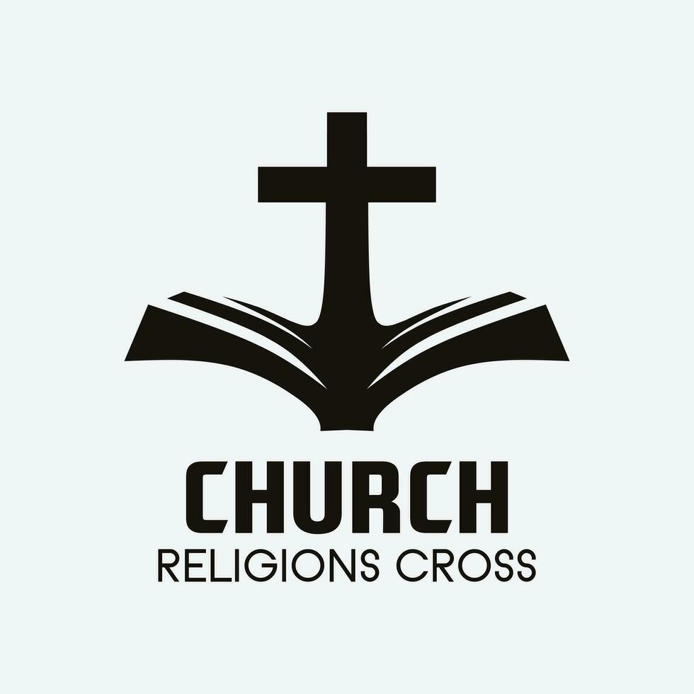 Church cross logo. Simple religion vector design. Isolated with soft background.