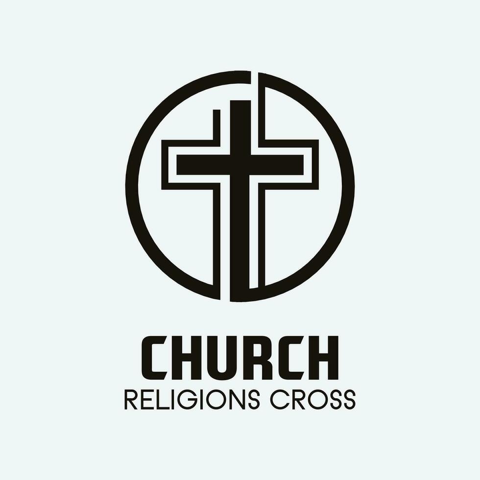 Church cross logo. Simple religion vector design. Isolated with soft background.